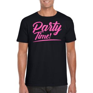 Bellatio Decorations Verkleed T-shirt voor heren - party time - zwart - roze glitter - carnaval