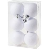 Kerstversiering set glitter kerstballen in het wit 6 - 8 - 10 cm pakket - 50x stuks