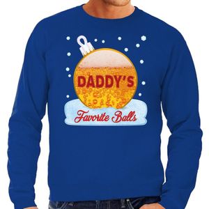 Foute Kerst trui / sweater -  Daddy his favorite balls - bier / biertje - drank - blauw voor heren - kerstkleding / kerst outfit