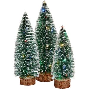 Mini decoratie kerstboompjes - set 3x st- gekleurd licht - 25-30-35 cm