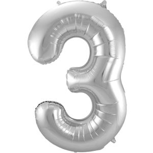 Folat Folie cijfer ballon - 86 cm zilver - cijfer 3 - verjaardag leeftijd