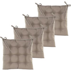 Anna's collection Stoelkussen gewatteerd - 6x - taupe - 38 x 38 cm - binnen/buiten