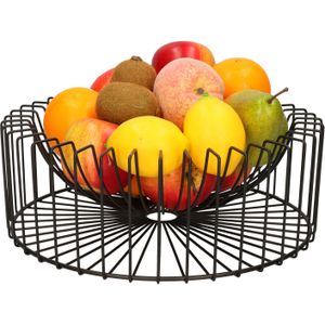 Metalen fruitmand/fruitschaal zwart rond 33 x 12 cm - Fruitschalen/fruitmanden - Draadmand