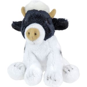 Pluche knuffel dieren zittende koe 15 cm - Speelgoed knuffelbeesten koeien