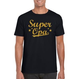 Super opa cadeau t-shirt met gouden glitters op zwart voor heren - kado shirt voor grootvaders / Vaderdag cadeau