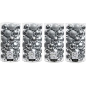 148x Zilveren kunststof kerstballen 6 cm - Mix - Onbreekbare plastic kerstballen - Kerstboomversiering zilver