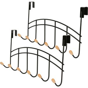 3x Zwarte deur kapstokken met 6 haken 41 cm - Zeller - Woonaccessoires - Kleding/jassen ophangen - Handdoeken ophangen - Deur kapstokken