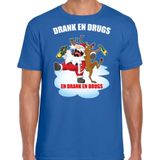 Fout Kerstshirt / Kerst t-shirt Drank en drugs blauw voor heren - Kerstkleding / Christmas outfit