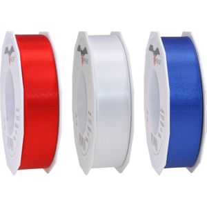 Satijn cadeau/hobby sierlinten 2,5cm x 25m- set 3x - rood/wit/blauw