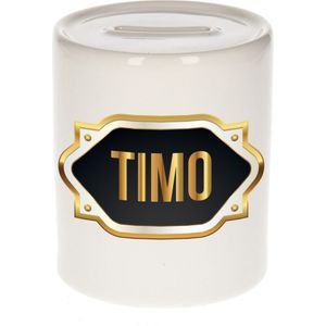 Timo naam cadeau spaarpot met gouden embleem - kado verjaardag/ vaderdag/ pensioen/ geslaagd/ bedankt