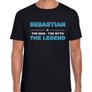 Naam cadeau Sebastian - The man, The myth the legend t-shirt  zwart voor heren - Cadeau shirt voor o.a verjaardag/ vaderdag/ pensioen/ geslaagd/ bedankt