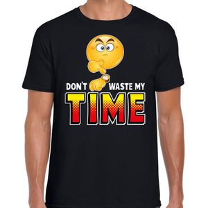 Funny emoticon t-shirt dont waste my time zwart voor heren -  Fun / cadeau shirt