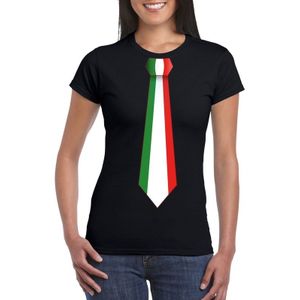 Zwart t-shirt met Italiaanse vlag stropdas dames -  Italie supporter