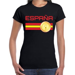 Espana / Spanje landen t-shirt met medaille en Spaanse vlag - zwart - dames -  Spanje landen shirt / kleding - EK / WK / Olympische spelen outfit