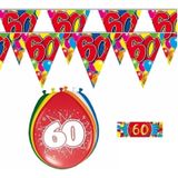 Feestartikelen pakket 60 jaar van 3x vlaggenlijnen + 24x ballonnen + 2 gratis stickers - Verjaardag 60-er