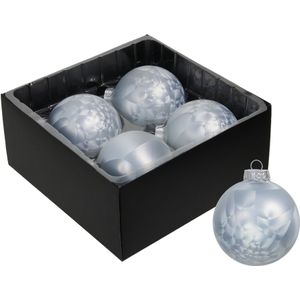 Othmar Decorations Luxe kleine kerstballen - 4x st - 8 cm - wit/grijs - glas - ice finish