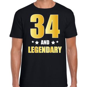 34 and legendary verjaardag cadeau t-shirt / shirt - zwart - gouden en witte letters - voor heren - 34 jaar  / outfit
