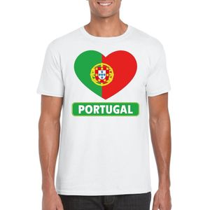 Portual t-shirt met Portugese vlag in hart wit heren