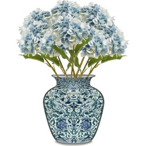 Emerald Kunstbloem hortensia tak - 8x - 52 cm - licht blauw - Real Touch - hydrangea - kunst zijdebloemen