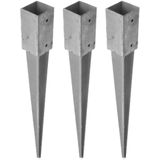 12x Paalhouders / paaldragers staal verzinkt met punt - 12 x 12 x 90 cm - houten palen in de grond - paalpunten / paalvoeten