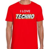 Techno party t-shirt / shirt i love techno - rood - voor heren - dance / party shirt / feest shirts / festival outfit