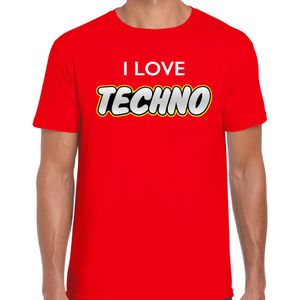 Techno party t-shirt / shirt i love techno - rood - voor heren - dance / party shirt / feest shirts / festival outfit