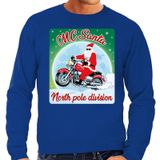 Foute Kersttrui / sweater - MC Santa North Pole division - motorliefhebber / motorrijder / motor fan - blauw voor heren - kerstkleding / kerst outfit