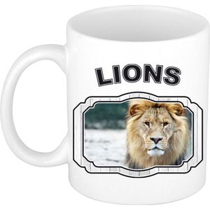 Dieren liefhebber leeuw mok 300 ml - kerramiek - cadeau beker / mok leeuwen liefhebber