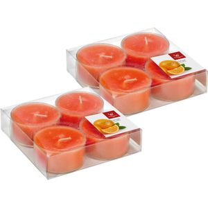8x Maxi geurtheelichtjes sinaasappel/oranje 8 branduren - Geurkaarsen sinaasappelgeur - Grote waxinelichtjes