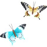 Set van 2x metalen tuin decoratie vlinders voor aan de muur/wand 37 cm - Muurvlinders/tuinvlinders tuindecoratie