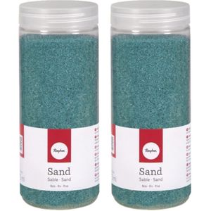 4x potjes fijn decoratie zand turquoise 475 ml - decoratie - zandkorrels / knutselmateriaal