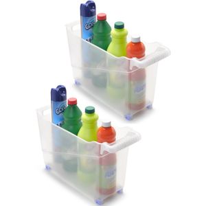 Set van 3x stuks kunststof trolleys transparant op wieltjes L45 x B17 x H29 cm - Voorraad/opberg boxen/bakken