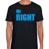 Mr right t-shirt zwart met blauwe letters voor heren - vrijgezellenfeest - fun tekst shirts / grappige t-shirts