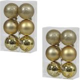 24x Gouden kunststof kerstballen 8 cm - Glans/mat/glitter - Onbreekbare plastic kerstballen goud