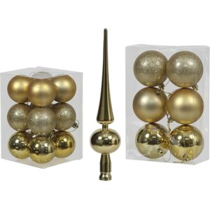 Kerstversiering/kerstboom set mat/glans mix kerstballen met piek in kleur goud 6 en 8 cm diameter - 36x stuks kerstballen