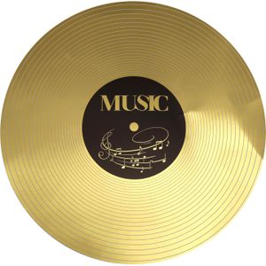 12x Ronde placemats/onderleggers gouden plaat print 34 cm - Tafeldecoratie onderleggers gouden langspeelplaat- Muziek tafeldecoraties