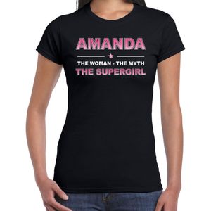 Naam cadeau Amanda - The woman, The myth the supergirl t-shirt zwart - Shirt verjaardag/ moederdag/ pensioen/ geslaagd/ bedankt