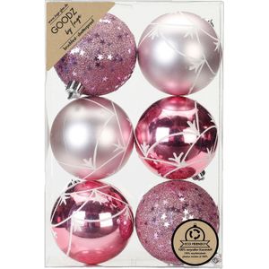 Inge Christmas Goodz luxe kerstballen- 6x- 8 cm -kunststof -roze