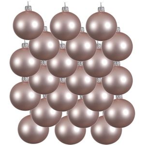 18x Lichtroze glazen kerstballen 8 cm - Mat/matte - Kerstboomversiering lichtroze