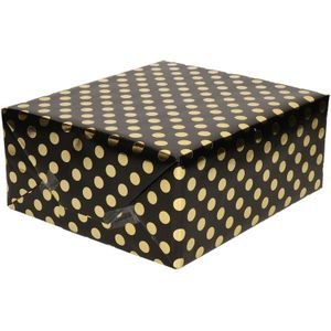 5x rollen zwart folie inpakpapier/cadeaupapier gouden stip 200 x 70 cm - Inpakpapier/cadeaupapier/geschenkpapier - Cadeautjes inpakken