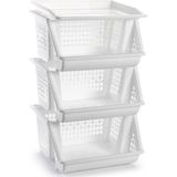 3x Witte opberg kratten/kasten/organizers 62 cm - Stapelkratten - Stapelbare manden/bakken om spullen in op te bergen