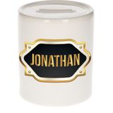 Jonathan naam cadeau spaarpot met gouden embleem - kado verjaardag/ vaderdag/ pensioen/ geslaagd/ bedankt