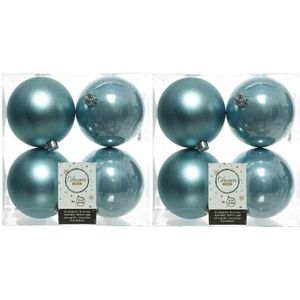 8x IJsblauwe kunststof kerstballen 10 cm - Mat/glans - Onbreekbare plastic kerstballen - Kerstboomversiering ijsblauw