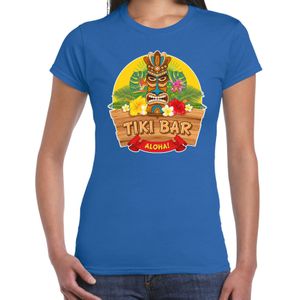 Hawaii feest t-shirt / shirt tiki bar Aloha voor dames - blauw - Hawaiiaanse party outfit / kleding/ verkleedkleding/ carnaval shirt