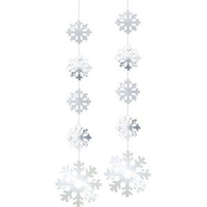 Set van 2x stuks zilveren sneeuwvlok hangdecoratie 140 cm van karton - Winterse decoratie - Kerstversiering