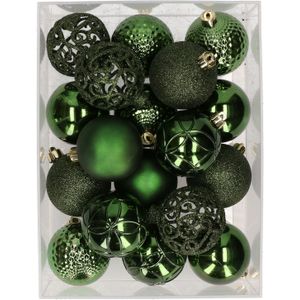 37x stuks kunststof/plastic kerstballen donkergroen 6 cm mix - Onbreekbaar - Kerstboomversiering/kerstversiering