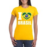 Geel I love Brazilie supporter shirt dames - Braziliaans t-shirt dames