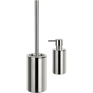 Spirella Badkamer accessoires set - WC-borstel/zeeppompje - porselein - zilver - Luxe uitstraling