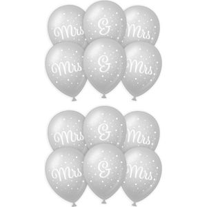 Paperdreams Ballonnen - Mrs. &amp; Mrs. huwelijks feest - 12x stuks - zilver/wit - 30 cm