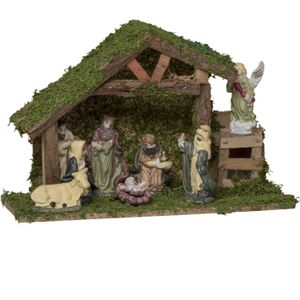 Feeric lights and christmas kerststal met 8x stuks beelden - 38 x 14 x 22 cm